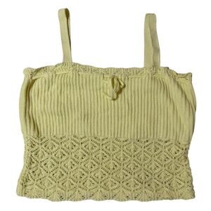 Wild Fable Y2K Cottage Summer Style Knit Yellow Crochet Tank Crop Top Cotton Med